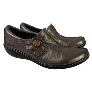 Clarks Collection Womens Un Loop Bronze Leather Loafers Flats Casual Shoes 9.5 N